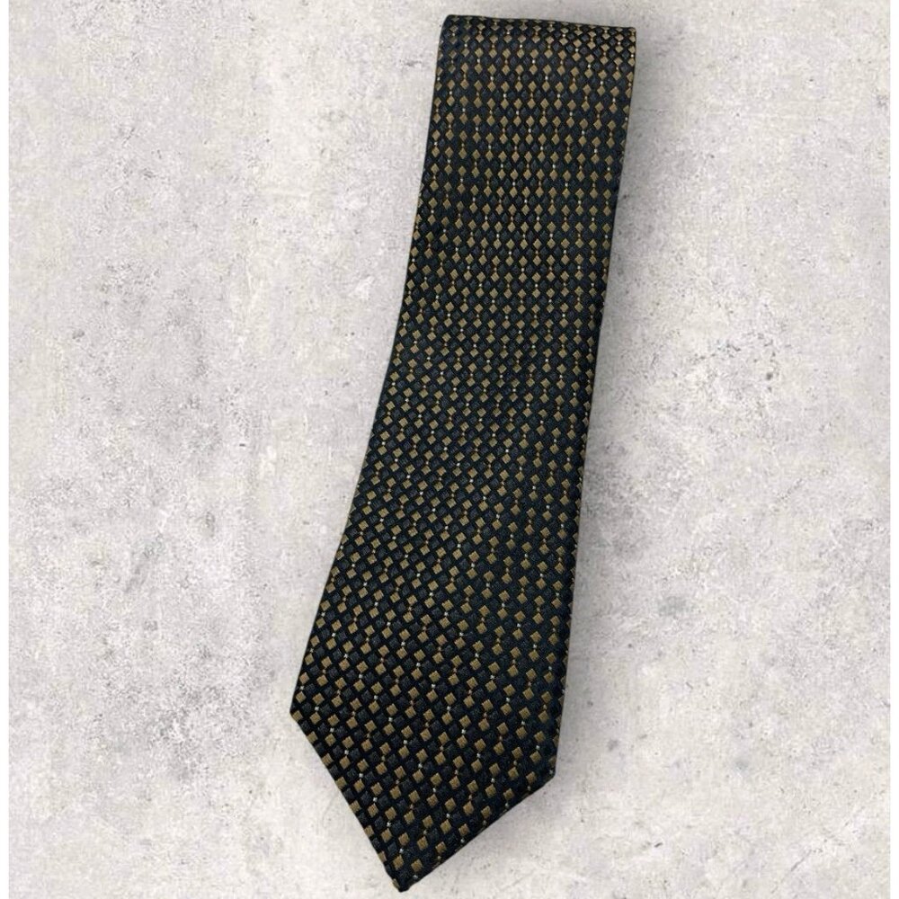KENZO Silk Tie ITALY Gray Gold Geometric W:3.5" EUC